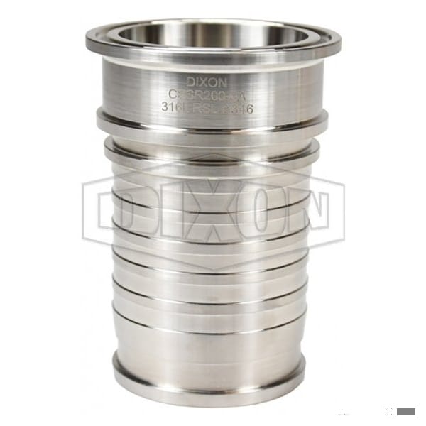 Holedall Sanitary Crimp Stem, 2-1/2 in Nominal, Clamp x Hose Shank End Style, 316 SS, Domestic